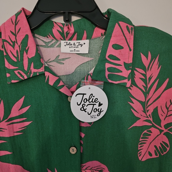 Leaf Print Green and Pink Dress - Picture 6 of 6